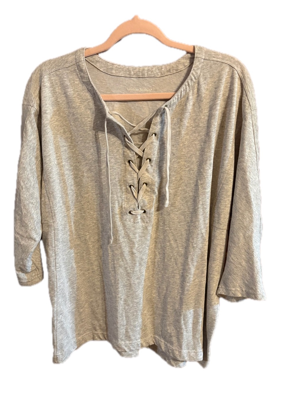 Woman Within Light Heather Gray Lace-Up Tunic